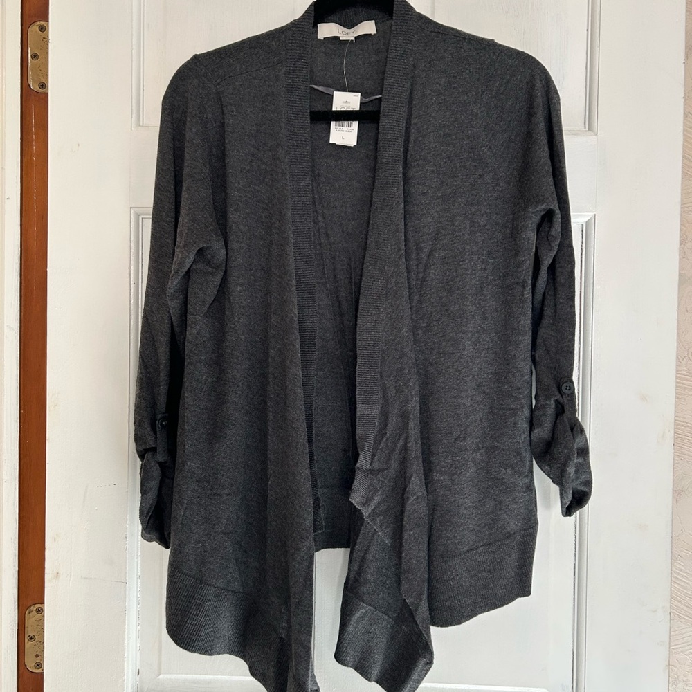 Ann Taylor Dark Gray Open Front Cardigan